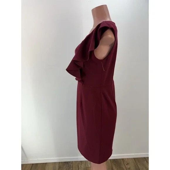 JESSICA HOWARD Wine Ruffle Stretch Sheath Dress Medium - Picture 5 of 14